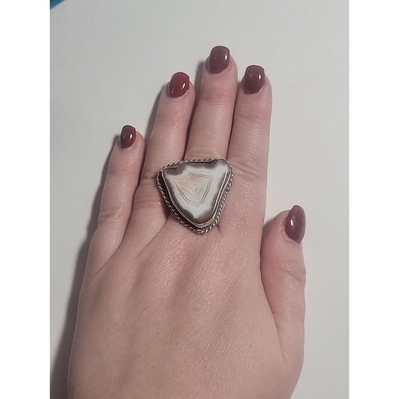 Native AMERICAN AGATE HIPPIE TRIANGLE BIKER RING! - Picture 6 of 16